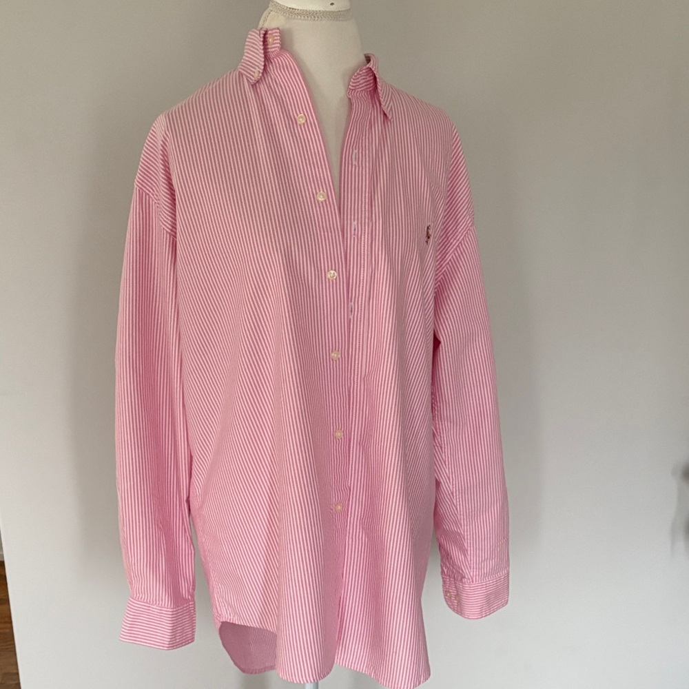 Mens Polo Ralph Lauren Yarmouth Pink Striped Oxford Shirt (Size 15-1/2)